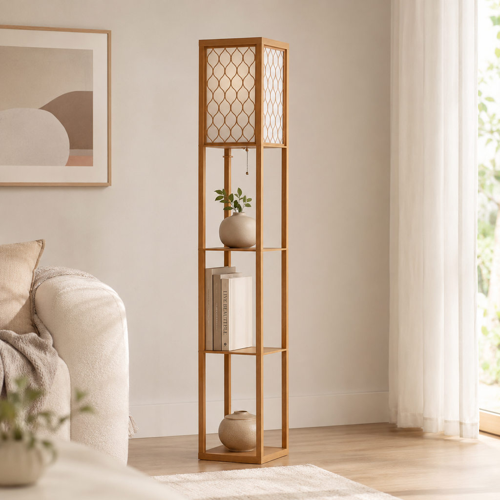 Standing Lamp | 3-Shelf Natural Wood