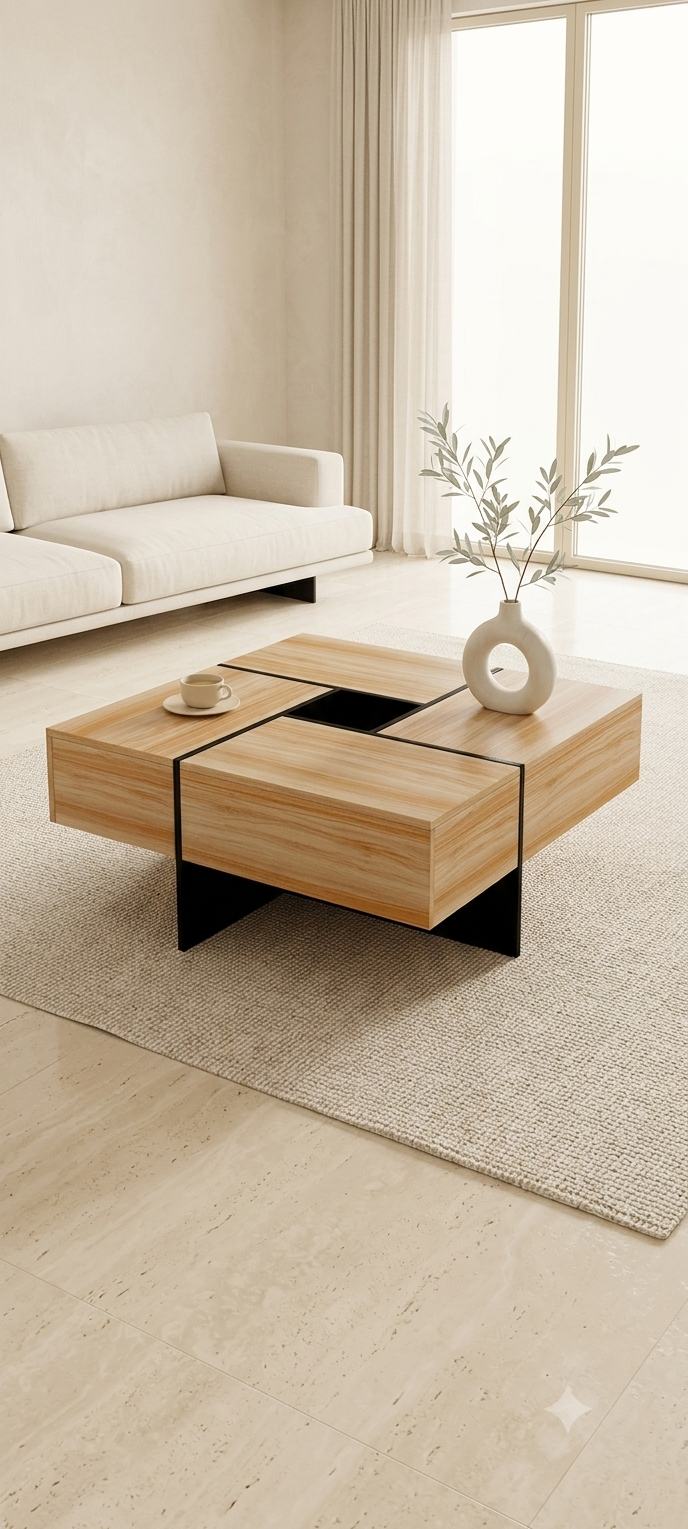 Unique Design Coffee Table With 4 Hidden Storage Compartments