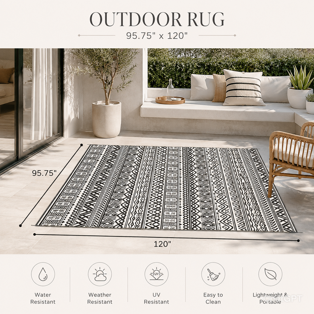 Reversible Outdoor Rug | Boho Gray & Cream