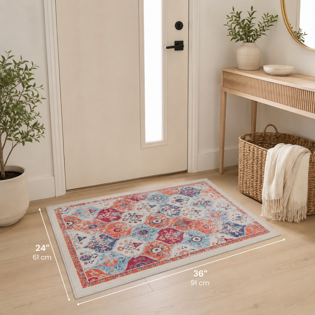 2x3 Cream Area Rug, Washable Area Rugs, Low-Pile, Non-Slip, Non-Shedding, Foldable, Kid&Pet Friendly, Area Rugs For Living Room, Bedroom, Kitchen, Dining Room Rug, Perfect Gifts,  Cream, 2' X 3'